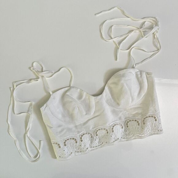 SIMKHAI Sherri Scarf Embroidered Linen‎ Top in White - Picture 2 of 7